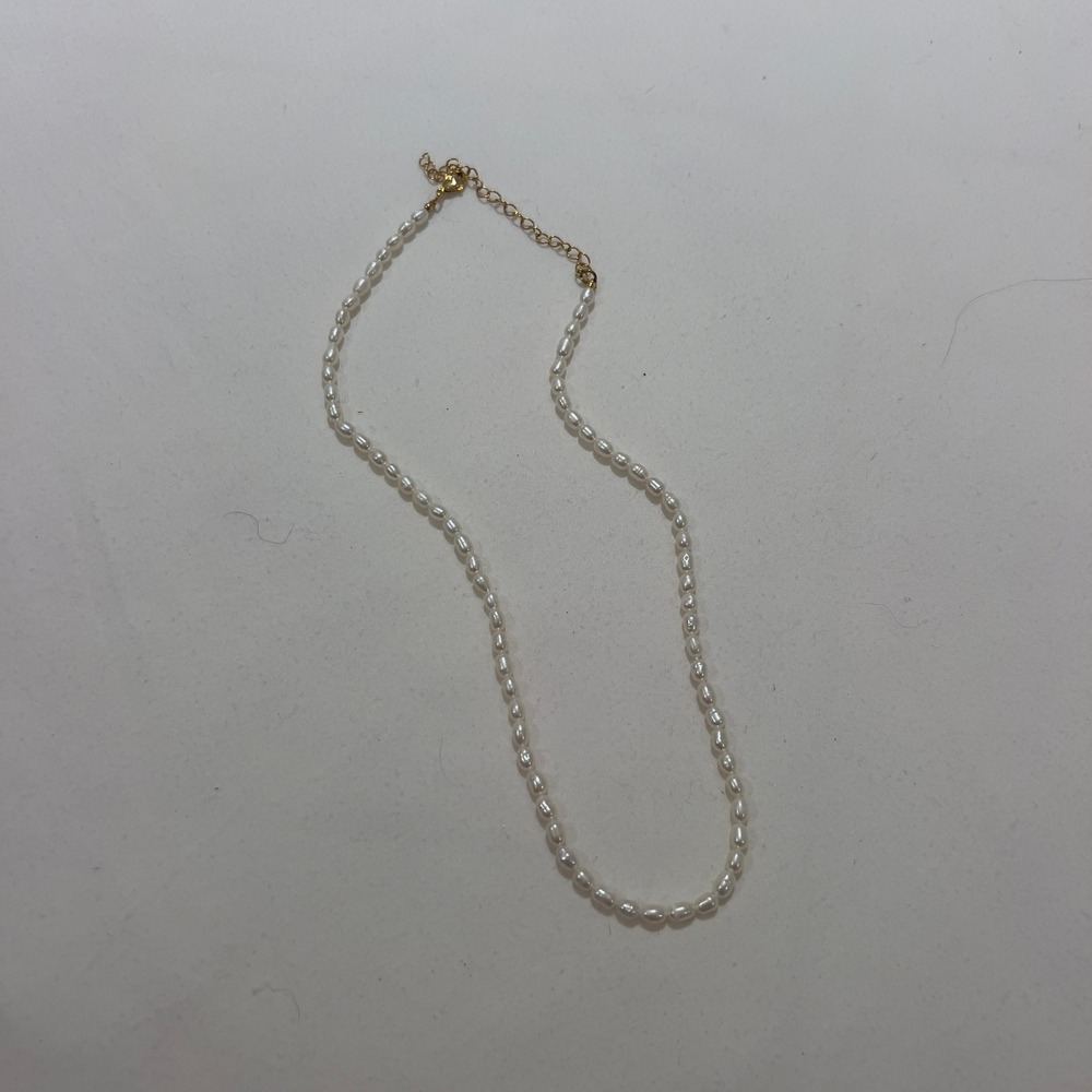 Freshwater Rice Pearl Necklace Gold Tone Adjustable Dainty Minimalist White